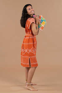 เดรสสั้นแบบลำลองของผู้หญิงสไตล์โบโฮปักยาวถึงเข่าสไตล์หวานหวาน - Product Image 5