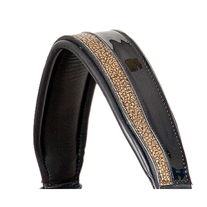 Brida de Cuero Negro de Lujo Hecha a Mano con Narquileras Acolchadas de Patente y Ribete Dorado Brillante, Talla Completa, Empaque Personalizado - Product Image 2