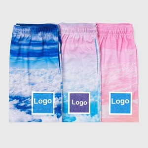 <b>Men</b> Blue Cloud Print Polyester Swim <b>Trunks</b> Regular Fit Breathable Mesh Front Logo Woven Shorts - Product Image 3
