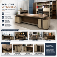Bureau de direction prestigieux en noyer avec double rangement sur pieds, table de PDG pour bureau d'entreprise, fabrication directe OEM/ODM