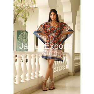 Vestido caftán corto Hippy bohemio para mujer, caftán de algodón, Top, ropa de fiesta informal, ropa de playa - Product Image 3