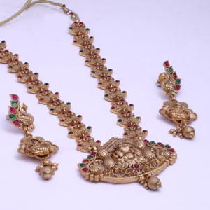 Antiguo mate plateado latón Sur indio templo joyería collares largos Kempu piedra boda indio exportación proveedor imitación - Product Image 2