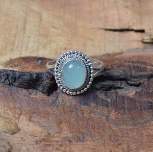 Aqua Chalcedony Sterling <b>Silver</b> Ring Oval Gemstone Handmade Jewelry March Birthstone Gift For Women - Product Image 1