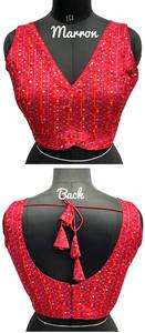 Chemisier moderne à col en V pour les mariages Design tissé à la mode avec paillettes multicolores colorées et décoration brodée - Product Image 4