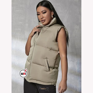 Women's Lightweight Cotton Puffer <b>Waistcoat</b> Breathable Canvas Winter Jacket with Stand Collar Button Decoration for Outer Wear - Product Image 1