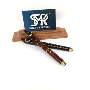 Pipe à fumer longue en bois faite à la main de style vintage avec anneau en laiton, pipe à tabac élégante pour collectionneurs - Product Image 3