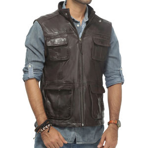 Chaleco de Cuero para Hombre, Estilo Moderno, Invierno, Largo, a Cuadros, Grueso, para Exteriores, Diseño Único - Product Image 5