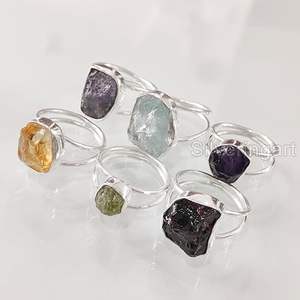 Anillo de Piedras Preciosas en Bruto para Mujer, Esmeralda Natural, Zafiro, Tanzanita, Herkimer, Joyería de Plata de Ley 925 - Product Image 4