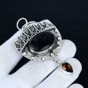 Black Obsidian Gemstone Pendant <b>Solid</b> 925 Sterling <b>Silver</b> Handmade Unisex Children's & Women's Engagement Gift Jewelry - Product Image 5