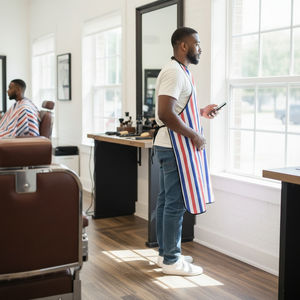 Cape de coiffure personnalisée avec logo, bouton, antistatique, anti-adhésive, résistante à l'eau, confortable, en polyester - Product Image 5