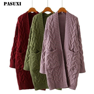 PASUXI Women's <strong>Winter</strong> Solid Color Twist Knitted Cardigan Fashion Casual Warm Knitwear Coat <strong>Tops</strong> for Women - Product Image 1