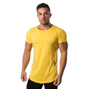 T-shirts de sport personnalisés pour hommes 100 % coton, coupe ajustée, col incurvé, grandes tailles, respirants, écologiques, vêtements de fitness musculaire - Product Image 1