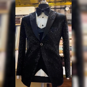 Costumes de fête pour hommes minces noirs personnalisés robe de mariée de marié costume de smoking de créateur brodé à la main, costume de mariage indien, - Product Image 1