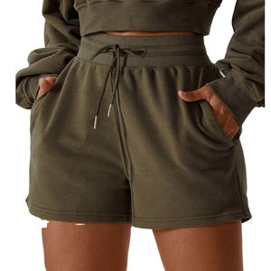 Wholesale 100% Cotton Fleece High Waist <b>Drawstring</b> Sweat Shorts for Women Vintage Solid Design Custom Logo Hot OEM Service 2026 - Product Image 1