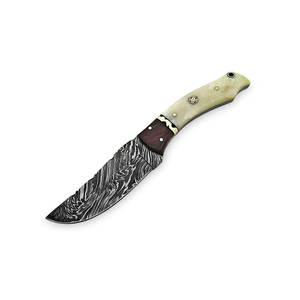 Couteau de survie et de dépeçage artisanal en acier Damas avec manche en bois et étui en cuir OEM - Product Image 2