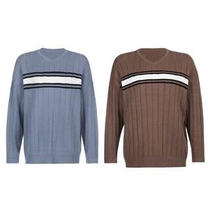 เสื้อสเวตเตอร์สวมหัวคอวีขนาดใหญ่พิเศษลำลองของผู้หญิง12GG ถักแบบหนาป้องกันการเกิดขนสำหรับสาวออฟฟิศสไตล์ฤดูใบไม้ผลิ - Product Image 1