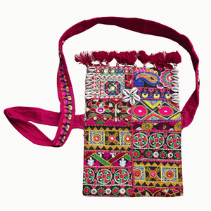 Riwaayat Kambhari Art Embroidered Sling Bag Geometric Vintage Bohemian Style <b>Single</b> Handle Chains <b>Flower</b> for Summer Winter Use - Product Image 5