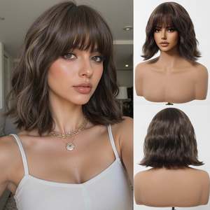 Perruque Synthétique DWY Mignonne, Courte et Droite, Effet Bob avec Frange, Fibre Haute Température, Longueur Étirée 14 Pouces, Très Transparente - Product Image 2