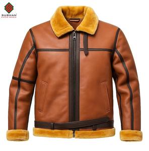 Veste en cuir décontractée d'hiver pour homme, noire unie, avec doublure en laine, fermeture éclair et col mandarin |   Service OEM de style bombardier - Product Image 3