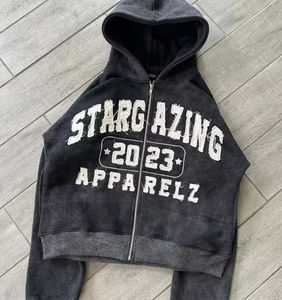 Sweat à capuche personnalisé Street Wear 100% coton délavé à l'acide Sweat à capuche surdimensionné Patch brodé Sweat à capuche vieilli zippé lourd - Product Image 1