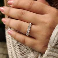 Anillos de Boda de Media Eternidad con Diamantes Cultivados en Laboratorio de Corte Marquesa y Redondo Brillante, Claridad VS, Color EF, para Novios