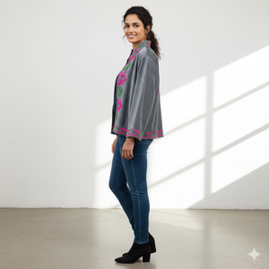 Veste d'hiver décontractée réversible en velours brodé Suzani, écologique, grande taille, avec doublure en coton, design respirant pour femmes - Product Image 3