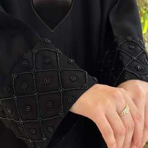 Luxury XXL Nida Dubai Abaya Modest Long Sleeve Anti-Wrinkle Open Front Design Beaded Sleeves <b>Buttons</b> Traditional Muslim Women's - Product Image 2