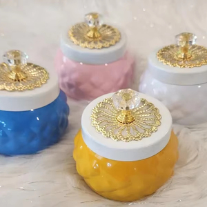 Pot de fruits secs martelé bleu blanc jaune rose Récipient rond en métal de 3.5 pouces pour l'emballage en métal de cadeaux de Noël - Product Image 1