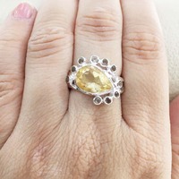 Bagues en argent sterling 925 massif de qualité supérieure avec sertissage clos, 11 modèles de pierres précieuses, citrine naturelle, quartz fumé taille poire, pour mariage