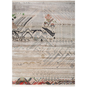 Manchaha Luv-631 Hand Knotted Grey <b>Black</b> Silk <b>Rug</b> Geometric Rectangle Living Room Carpet Puzzle Patchwork Design for Home Car - Product Image 1