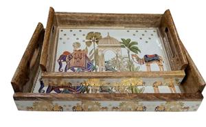 Plateau de service en bois élégant à bas prix avec design personnalisable et motif floral moderne pour la décoration de la maison de mariage et la fête - Product Image 2