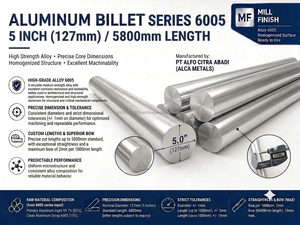 Barras de Aluminio Serie 6000 Redondas de 5.0 Pulgadas (127 mm) Estándar ASTM Grado Primario Sin Aleación Servicio de Corte - Product Image 2