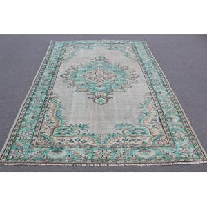 พรมตุรกีขนาด 6x8.9 ฟุต พรมวินเทจขนาดใหญ่ พรมสีน้ำเงินเทาล้วน - Product Image 1