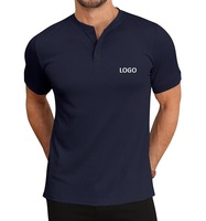 T-shirt côtelé boutonné pour homme 100 % coton à manches courtes col rond extensible décontracté