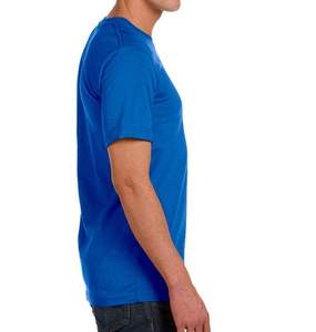 เสื้อออกกำลังกายแขนสั้นผ้าคอตตอนโอเวอร์ไซส์เสื้อยืดสีฟ้าสำหรับฟิตเนสสีพื้น - Product Image 3