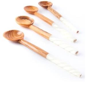 Ensemble de 2 cuillères à salade attrayantes en bois et en résine de qualité supérieure, design moderne, fourchettes en acier inoxydable et en bambou pour les mariages - Product Image 3