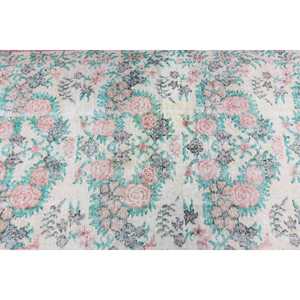 Vintage Rug, Area 5.8x6.7 ft Turkish Rug, <b>Red</b> Green Floral <b>Wool</b> Rug - Product Image 5