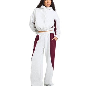 Women Workout <b>Tracksuit</b> Set Crop Hoodie Zipper Jogger Pants Activewear Wholesale Women Gym Lounge Matching Set Athleisure - Product Image 1