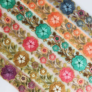 Vibrant Multicolore Floral Broderie Dentelle Garniture Bordure Ethnique Traditionnelle Filet Doré Romantique Fantaisie De Luxe Sexy Design - Product Image 1