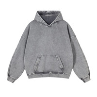 Sweat à capuche personnalisé respirant 100 % coton écologique coupe-vent 300g doublé séchage rapide anti-boulochage délavé à l'acide pour homme