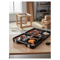 Ensemble d'outils de perçage sans fil 113 pièces avec outils à main, kit de réparation DIY et boîte à outils portable en plastique