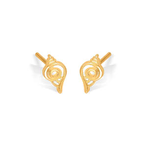 Pendientes Infantiles de Oro Amarillo Divine Shankha con Piedra de Concha - Product Image 4