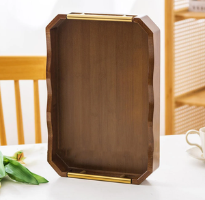 Bandeja DE SERVICIO DE MADERA hecha a mano con asas de metal Bandeja de mesa de centro decorativa rectangular para alimentos, bebidas y decoración del hogar - Product Image 3