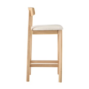 Modern Minimalist Teak Wood <b>Bar</b> <b>Stool</b> <b>with</b> Wooden <b>Backrest</b> and Fabric Seat Cushion for Home <b>Bar</b> and Kitchen Counter - Product Image 4