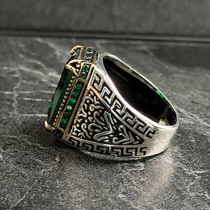 Men's Vintage Style 925k Sterling <b>Silver</b> <b>Ring</b> with <b>Emerald</b> Green Zircon Gemstone Handmade 925k Sterling Si Jewelry - Product Image 4