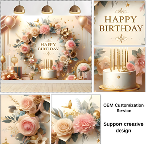 Toile de fond d'<span class=keywords><strong>anniversaire</strong></span> personnalisée <span class=keywords><strong>bannière</strong></span> 82.6x59 pouces rose fleur gâteau <span class=keywords><strong>anniversaire</strong></span> Photo toile de fond pour les filles décoration de fête d'<span class=keywords><strong>anniversaire</strong></span> - Product Image 3