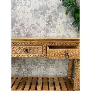 Luxury Carved Marble Console Long MDF Entry <b>Table</b> with Storage for Living Room Bedroom Hotel and Modern Home Interiors - Product Image 4