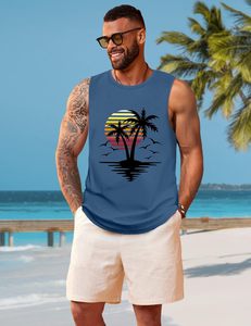 Débardeur graphique sans manches pour hommes grande taille vêtements respirants tricotés hawaïens cocotier design patriotique - Product Image 3