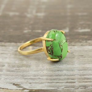 Anillo de piedras preciosas turquesa chapado en oro Vintage para mujer joyería de forma ovalada de moda para aniversario de boda o fiesta recién llegado - Product Image 3