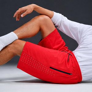 Shorts d'entraînement décontractés pour hommes, taille mi-haute élastique, tissés 100 % polyester, couleur unie, poches zippées, séchage rapide, respirants - Product Image 6